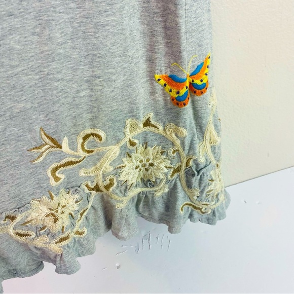 Johnny Was Grey Floral Butterfly Embroidered Smocked Dress Size M - Picture 6 of 11